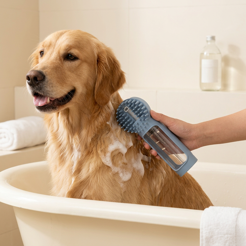 Brosse bleue utilisée pendant le bain