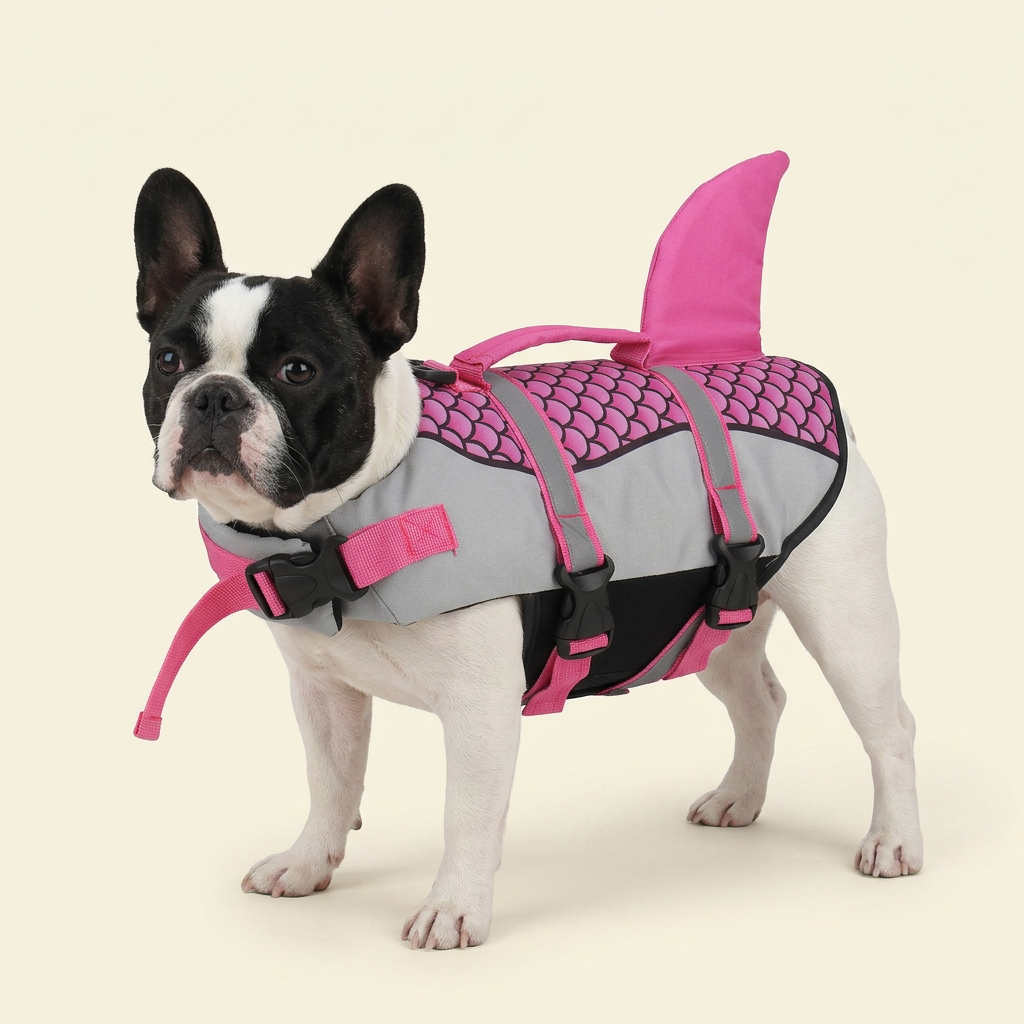 Gilet rose porté par un bouledogue français