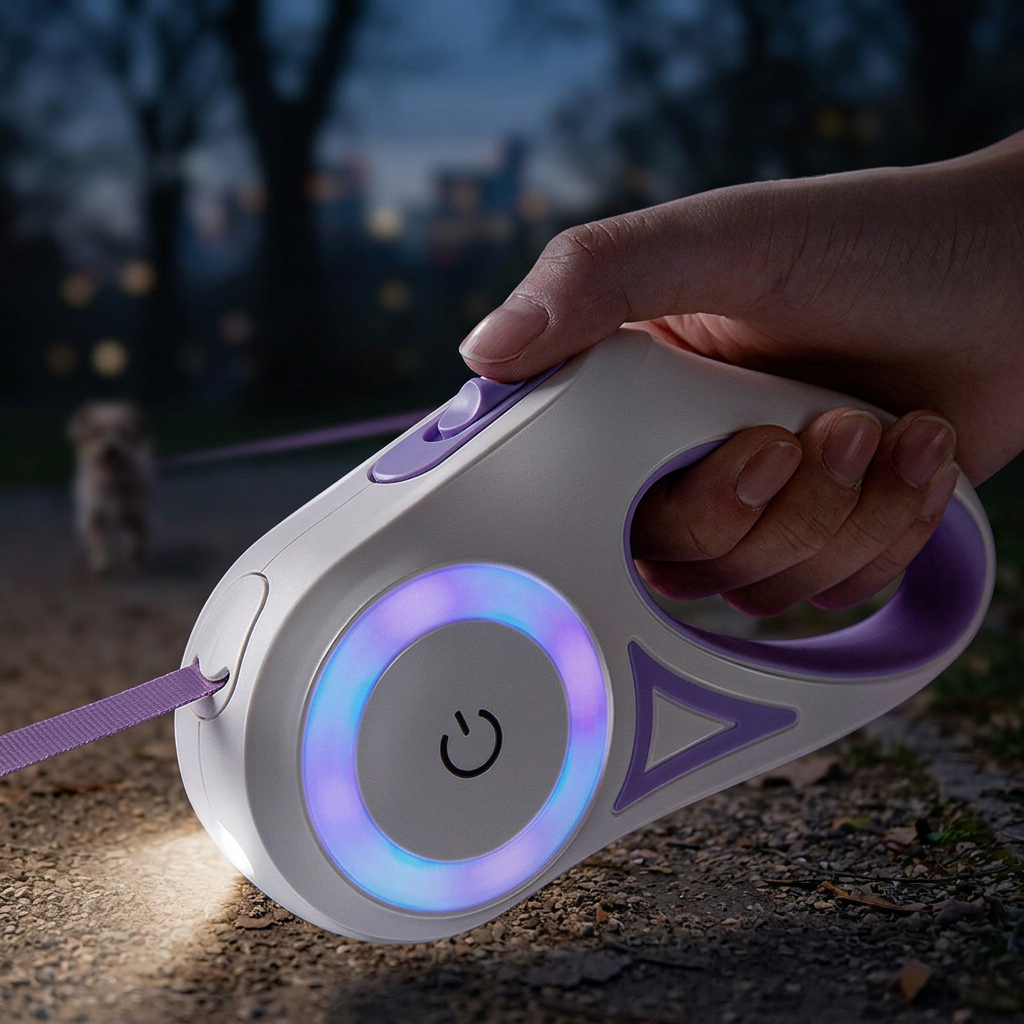 Détail de la lampe LED de la laisse au crépuscule