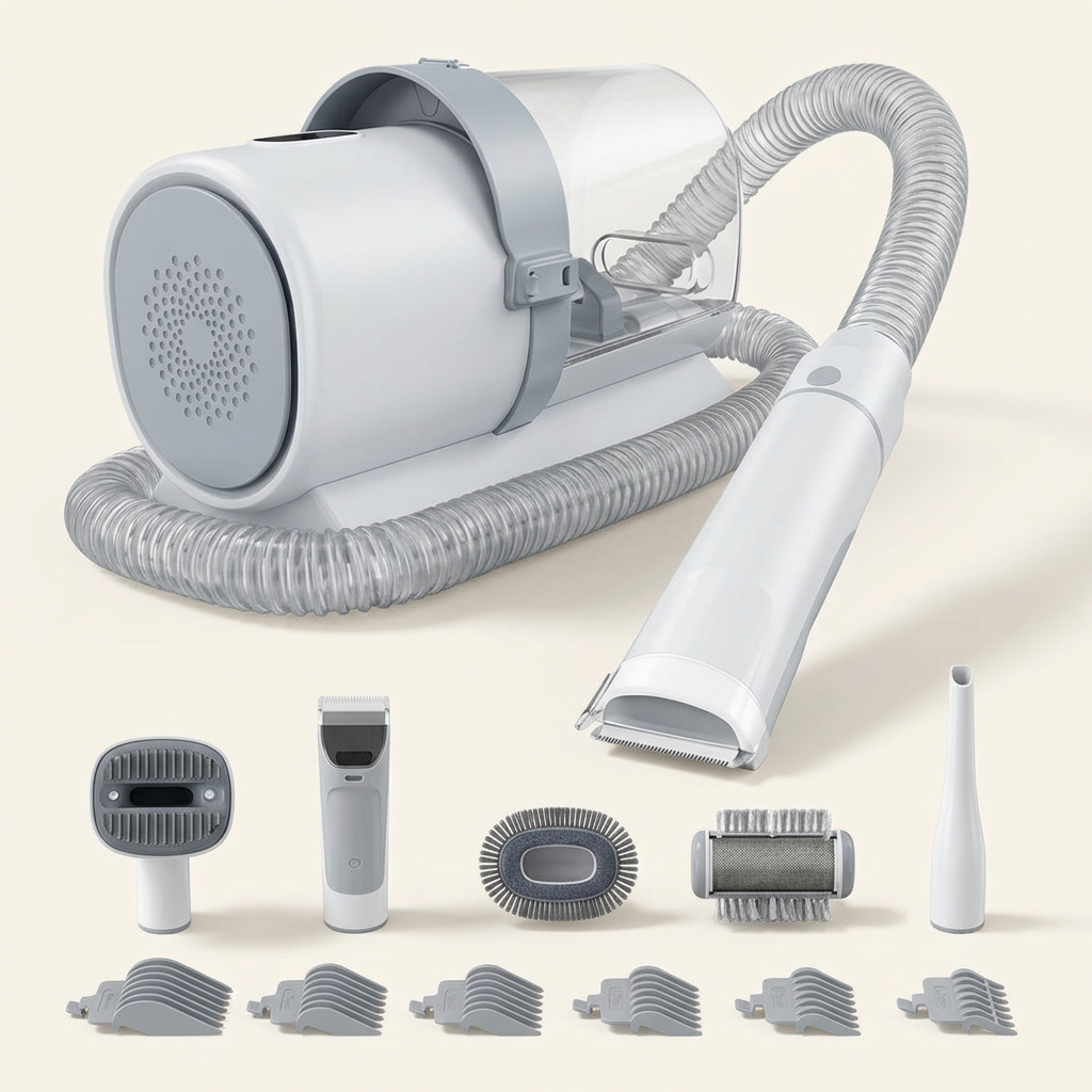 Kit de toilettage blanc et gris avec accessoires
